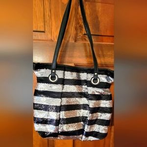 Candie‘s Sequin Sparkling Striped Faux Leather Tote Bag